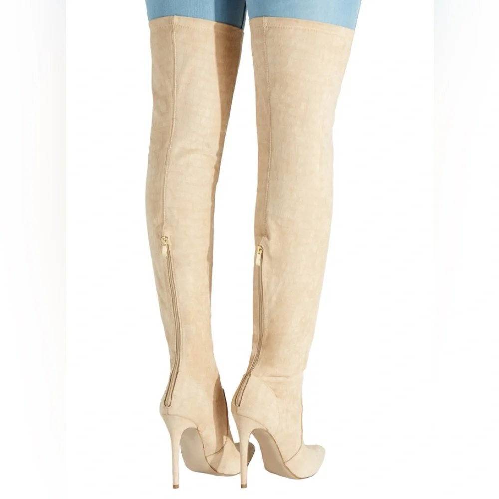 Neysa Natural suede thigh high stiletto heel boot size 8